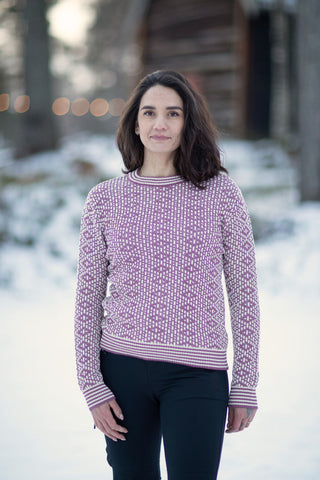 Patterned Wool Crewneck Sweater, Heather Pink