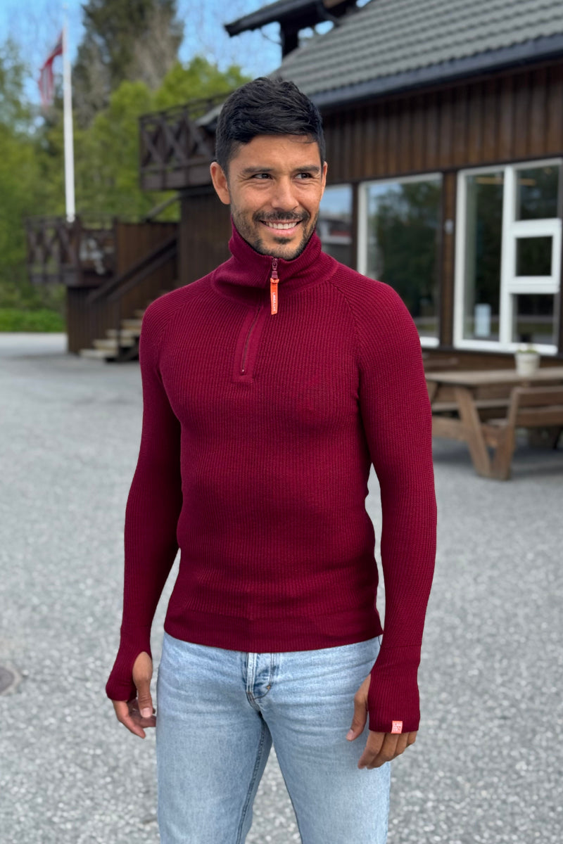 Lanullva Havbris 2.0 Wool Sweater Half Zip, Burgundy
