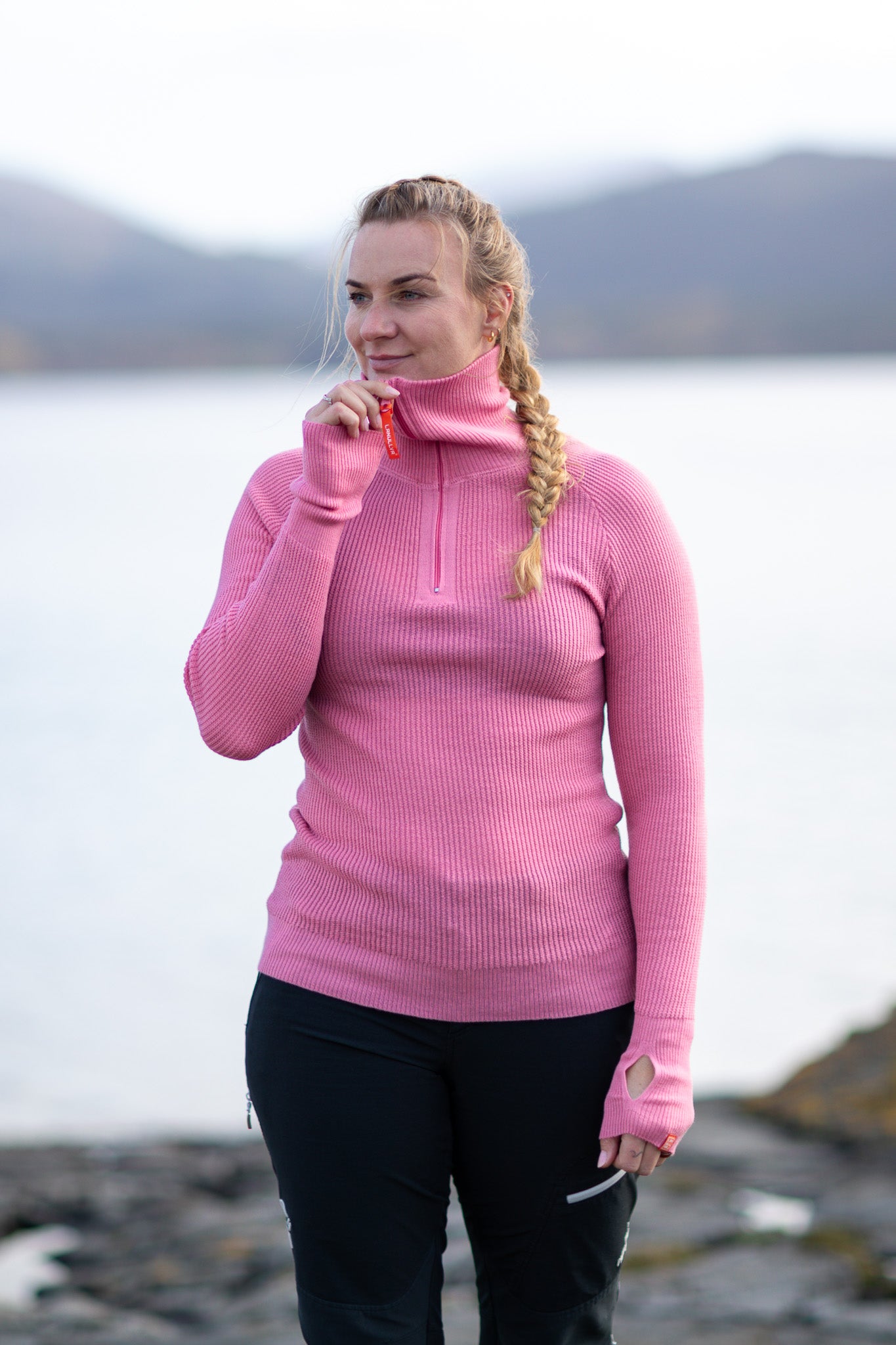 Lanullva Havbris 2.0 Wool sweater Half Zip, Pink