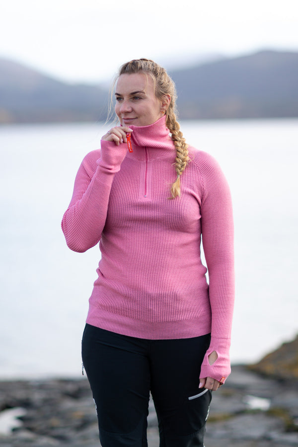 Lanullva Havbris 2.0 Wool sweater Half Zip, Pink