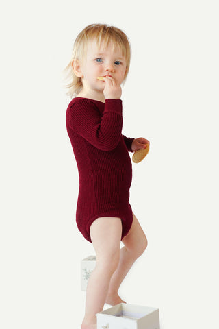 Lanullva Havbris 2.0 Wool Baby Bodysuit, Burgundy