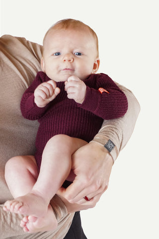 Lanullva Havbris 2.0 Wool Baby Bodysuit, Plum