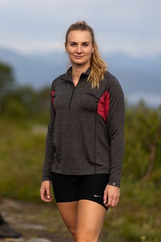 Basic Half Zip Dame, Antrasitt/Bringebær-Lanullva
