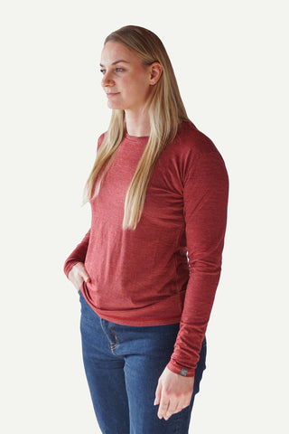 Lanullva Basic T-Shirt Women Long Sleeve, Wine Red