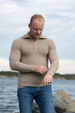 Lanullva Havbris 2.0 Wool Sweater Half Zip, Linen