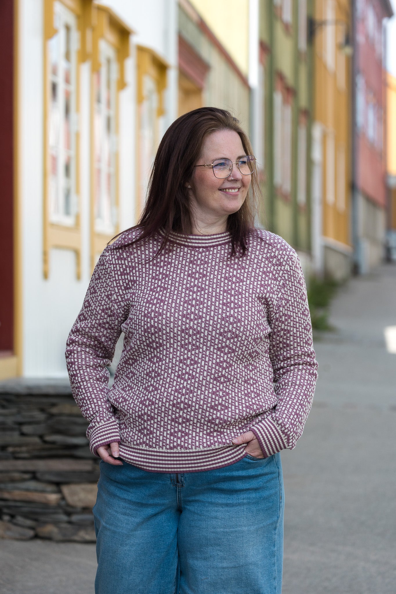 Lanullva Patterned Wool Crewneck Sweater, Heather Pink