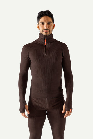 Havbris 2.0 Wool sweater Half Zip, Bark