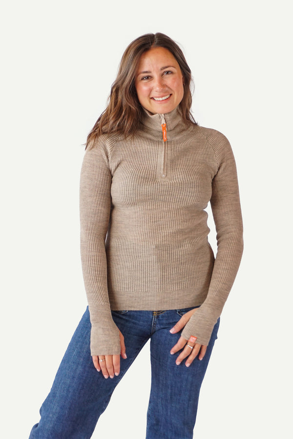 Lanullva Havbris 2.0 Wool Sweater Half Zip, Linen