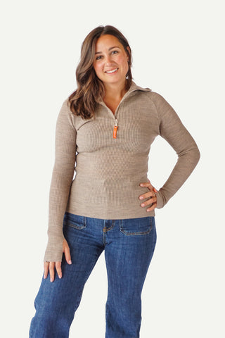 Lanullva Havbris 2.0 Wool Sweater Half Zip, Linen