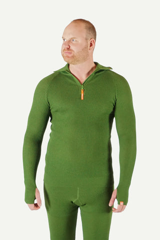 Lanullva Havbris 2.0 Wool Sweater Half Zip, Spring Green