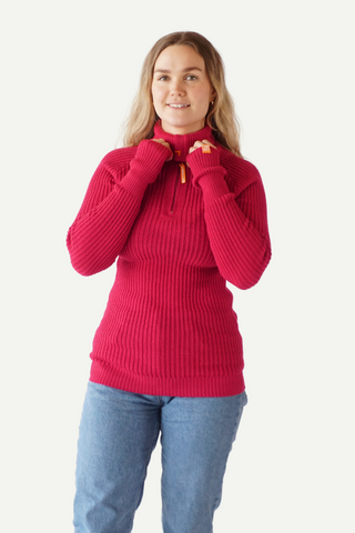Hustadvika 2.0 Ullgenser Half Zip, Bringebær-Lanullva