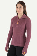 Hustadvika 2.0 Wool Sweater Half Zip Junior, Heather Pink