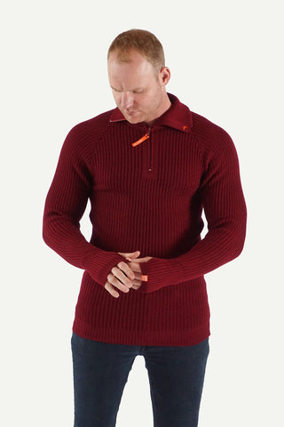 Lanullva Hustadvika 2.0 Wool Sweater Half Zip, Wine Red
