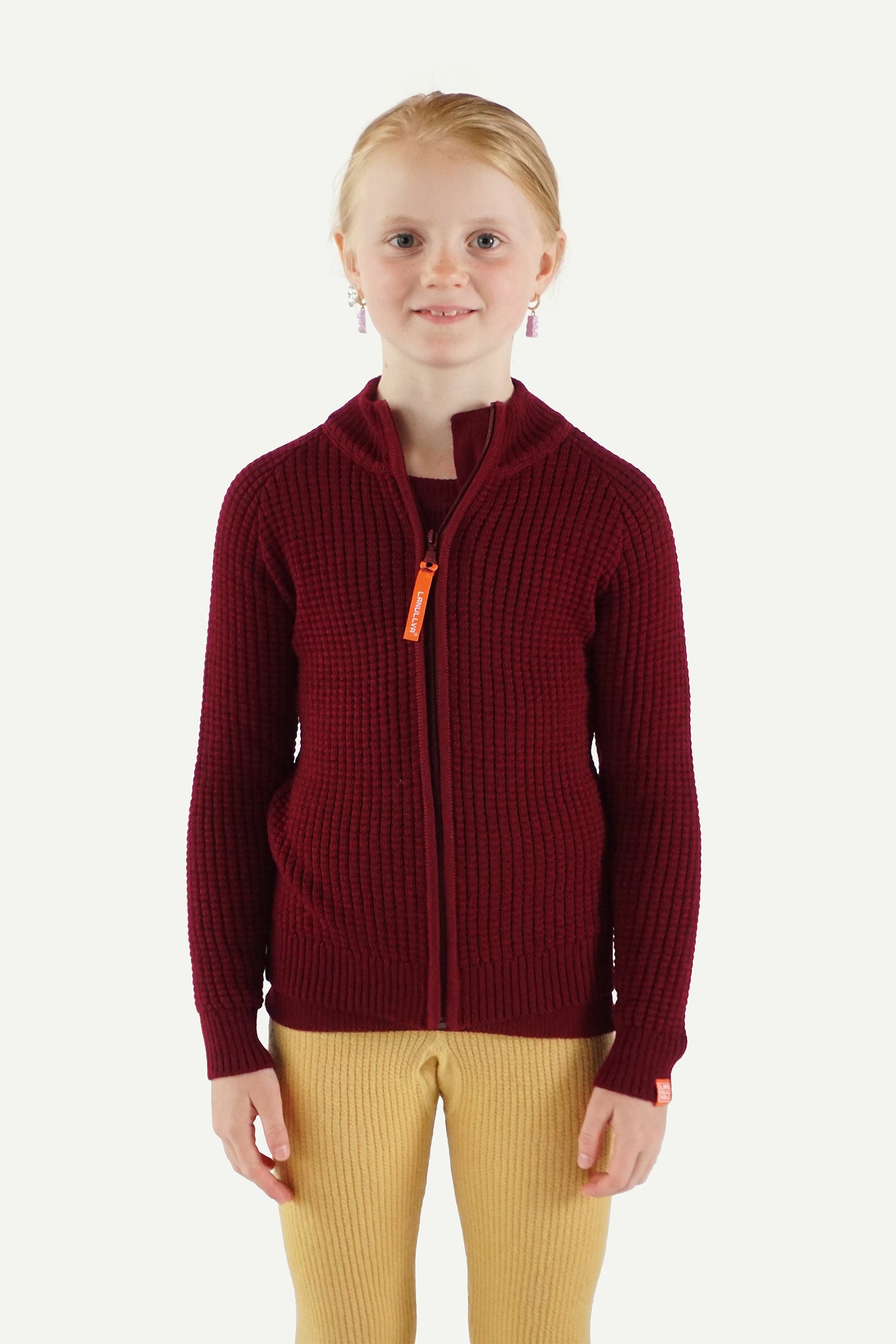 Lanullva Hustadvika 2.0 Wool Cardigan Zip Kids, Wine Red