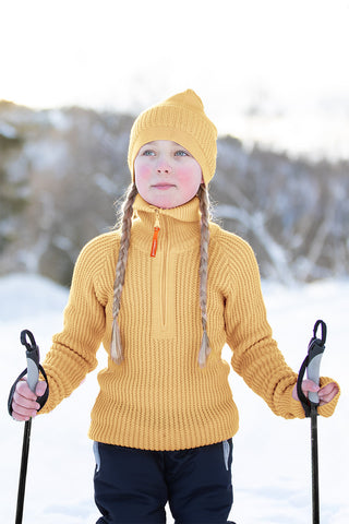 Lanullva Hustadvika 2.0 Wool Sweater Half Zip Junior, Buttercup