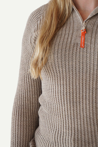 Lanullva Hustadvika 2.0 Wool Sweater Half Zip, Linen