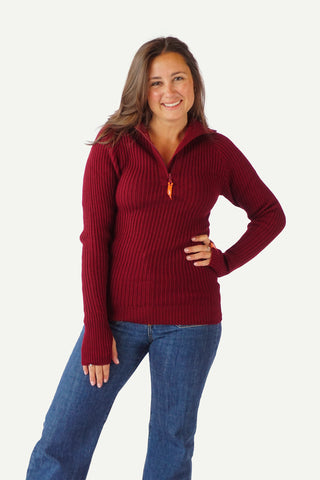 Lanullva Hustadvika 2.0 Wool Sweater Half Zip, Wine Red