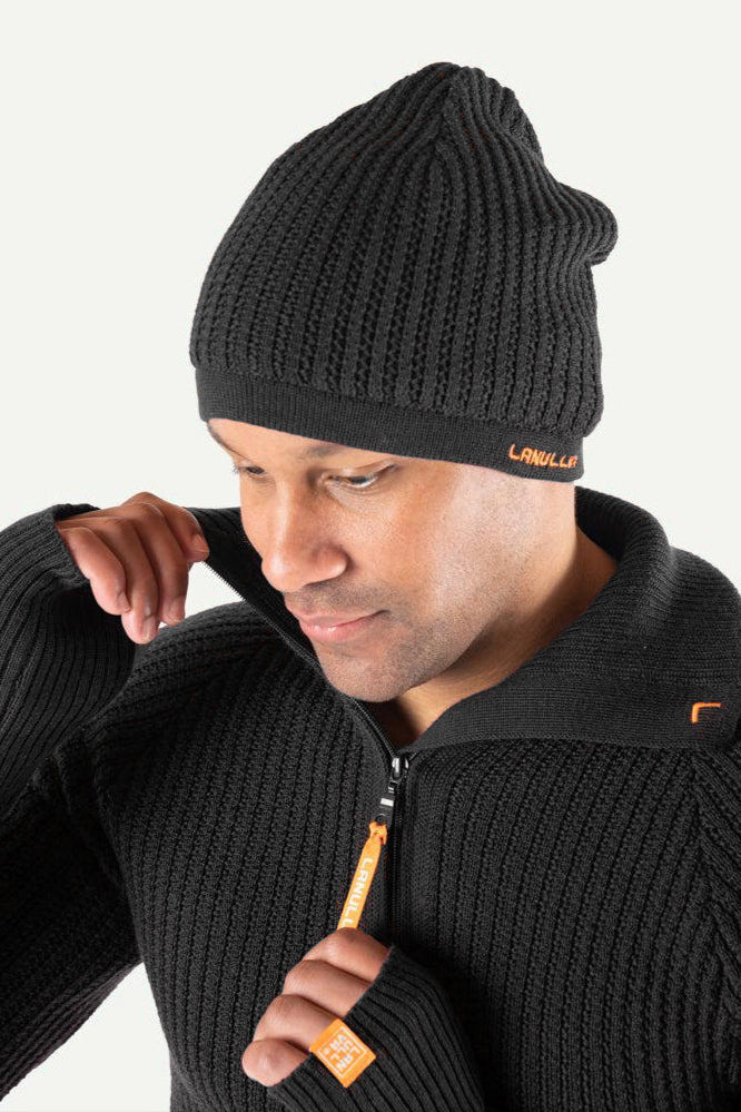 Lanullva Hustadvika Wool Hat Rib knit 2.0, Coal