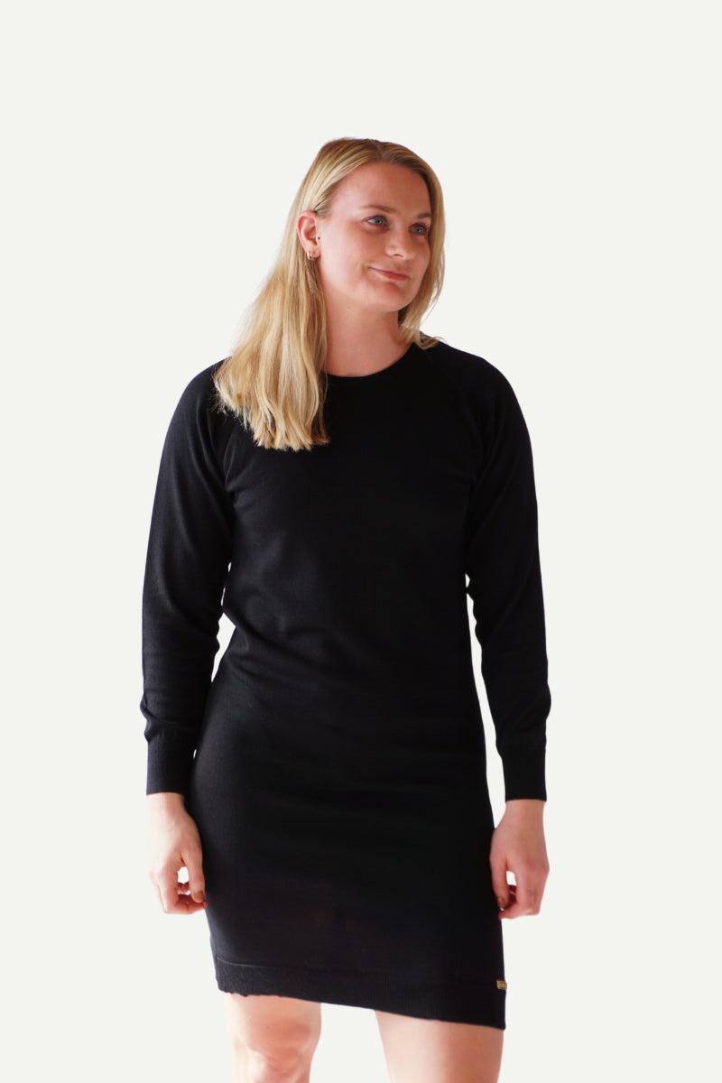 Lanullva Klassisk Kjole Rund Hals Dame, Sort-Lanullva