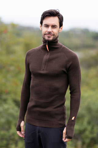 Havbris 2.0 Wool sweater Half Zip, Bark