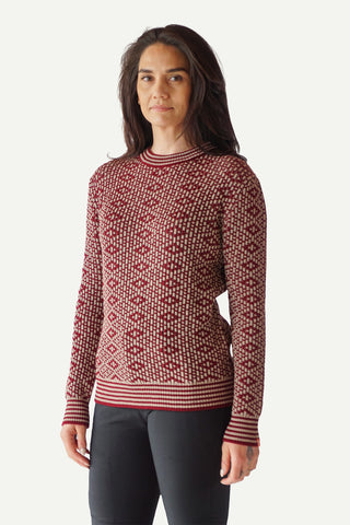 Lanullva Patterned Wool Crewneck Sweater, Burgundy