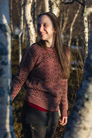 Lanullva Patterned Wool Crewneck Sweater, Burgundy