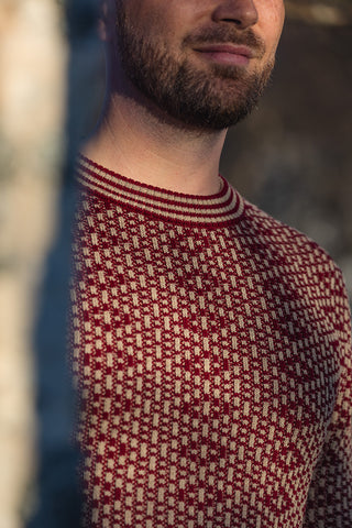 Lanullva Patterned Wool Crewneck Sweater, Burgundy