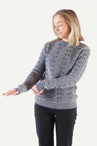 Mønsterstrikket Crewneck, Atlanterhavsblå-Lanullva