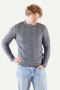 Patterned Wool Crewneck Sweater, Atlantic Blue