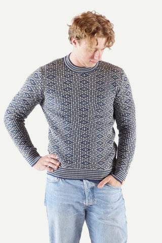 Mønsterstrikket Crewneck, Atlanterhavsblå-Lanullva