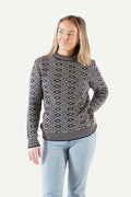 Patterned Wool Crewneck Sweater, Black