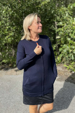 Lanullva Classic Wool Knitted Jacket Women Zip, Midnight Blue