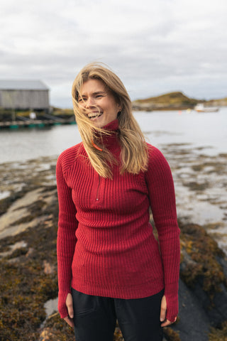 Hustadvika 2.0 Wool Sweater Half Zip, Raspberry Melange