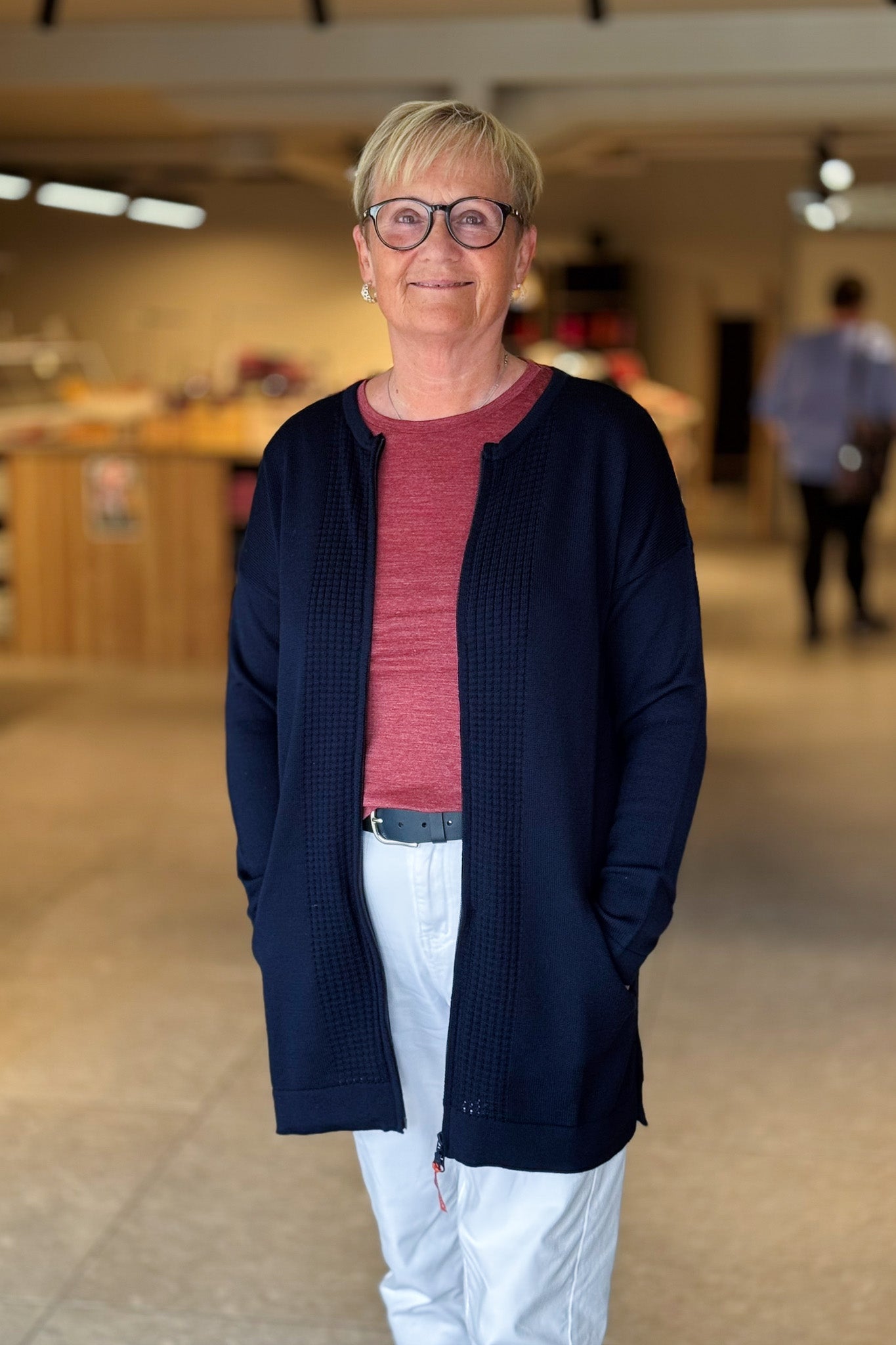 Lanullva Classic Wool Knitted Jacket Women Zip, Midnight Blue